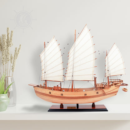 CHINESE JUNK MODEL BOAT NATURAL FINISH | Museum-quality | Fully Assembled Wooden Model boats