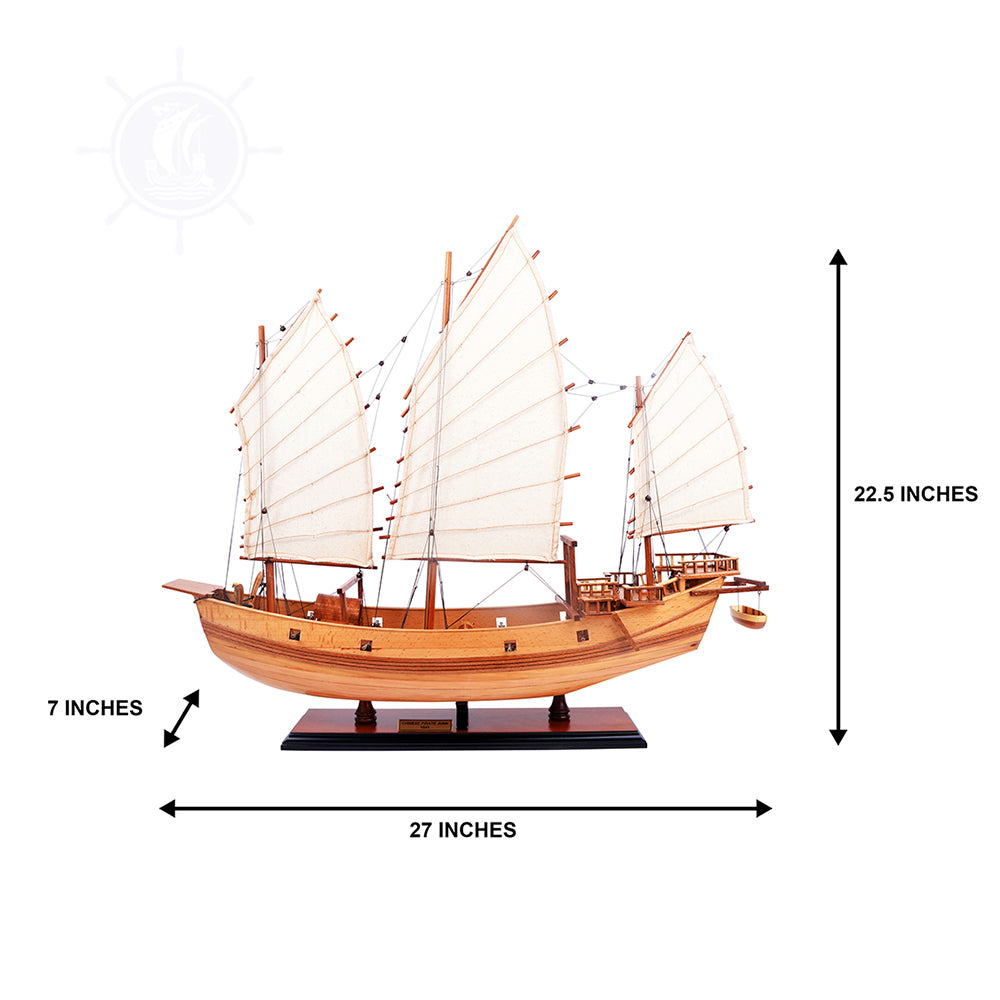CHINESE JUNK MODEL BOAT NATURAL FINISH | Museum-quality | Fully Assembled Wooden Model boats