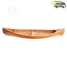 Load image into Gallery viewer, DISPLAY CANOE WITH RIBS CURVED BOW MATTE FINISH 5’ | Wooden Kayak |  Boat | Canoe with Paddles for fishing and water sports
