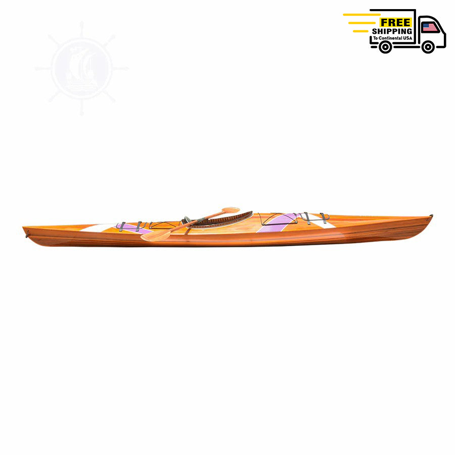 MIRAMICHI KAYAK WITH RIBBON 15' | Wooden Kayak |  Boat | Canoe with Paddles for fishing and water sports
