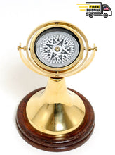 Load image into Gallery viewer, GIMBALED COMPASS ON WOOD BASE | Nautical decor | Vintage arts and crafts for decoration
