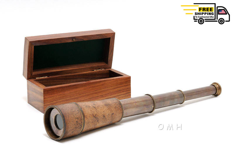 HANDHELD TELESCOPE IN WOOD BOX | Magnifying power | Vintage arts and crafts for decoration