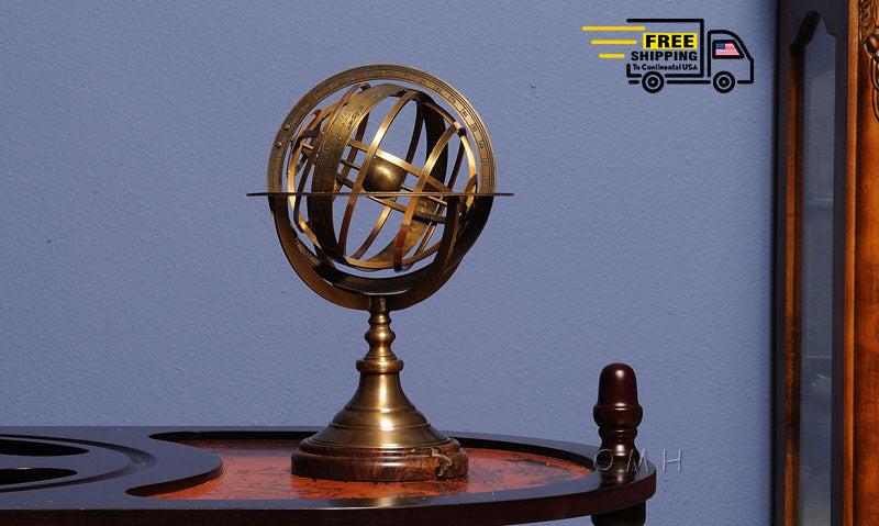 ARMILLARY SPHERE ON WOOD BASE |Replica of Armillary | Vintage arts and crafts for decoration