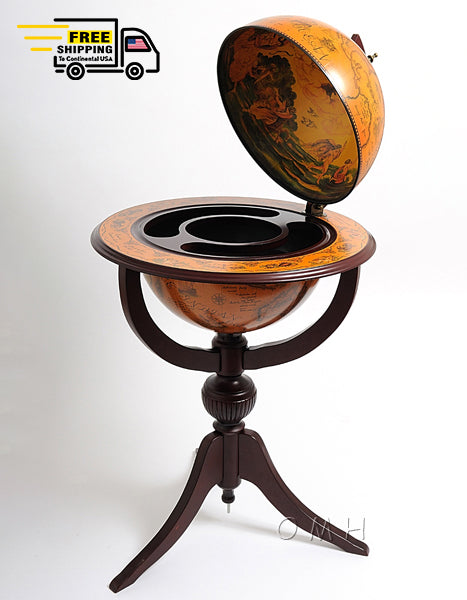 Globe bar 13 inches- 4 legged stand-red | Handcrafted Antique finish | Vintage arts and crafts