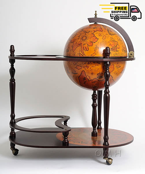 Globe drink trolley16.5 inches - Red | Handcrafted Antique finish | Vintage arts and crafts