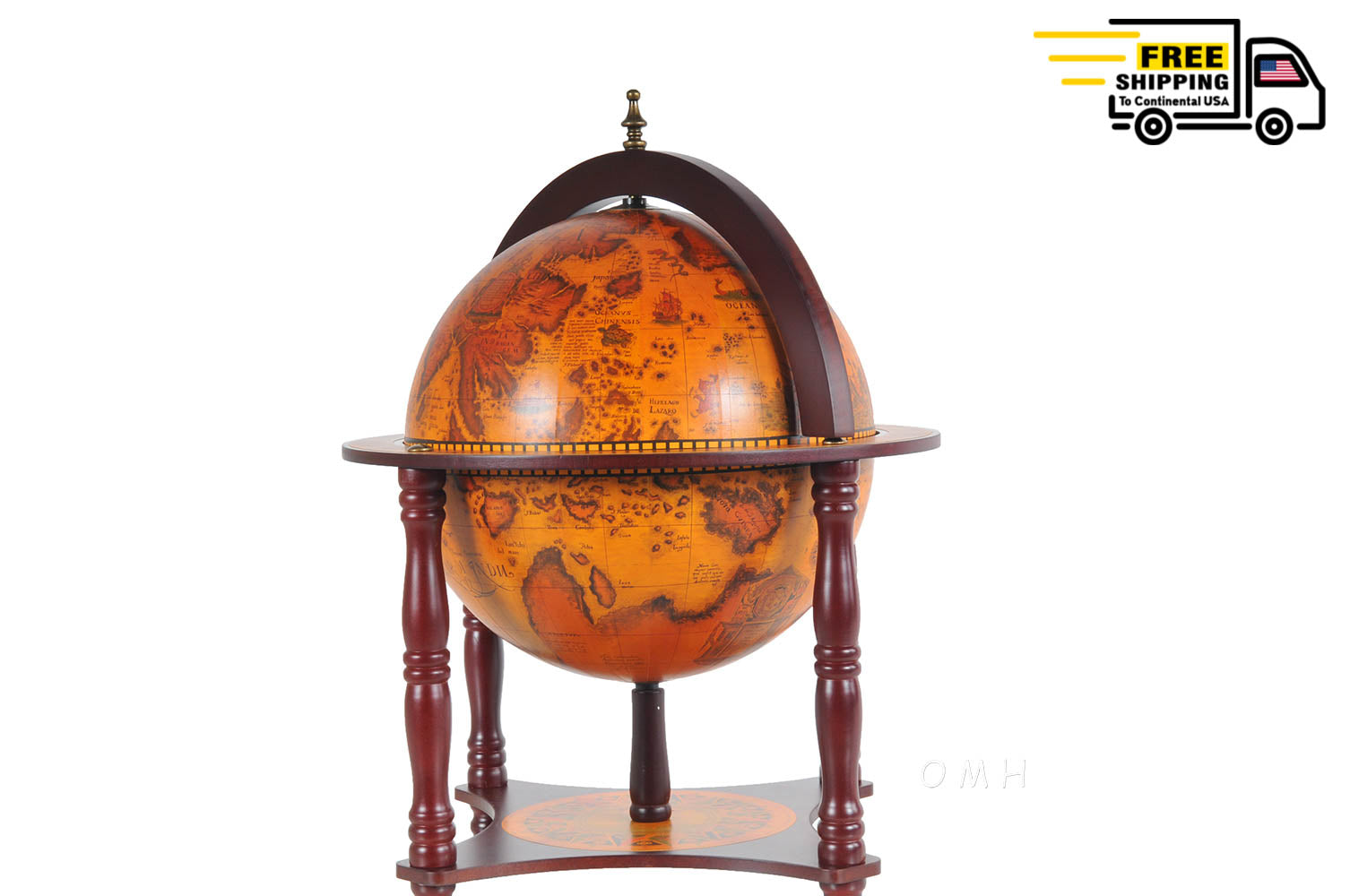 Red Globe 13 inches with chess holder with 4 legs stand | Handcrafted Antique finish | Vintage arts and crafts
